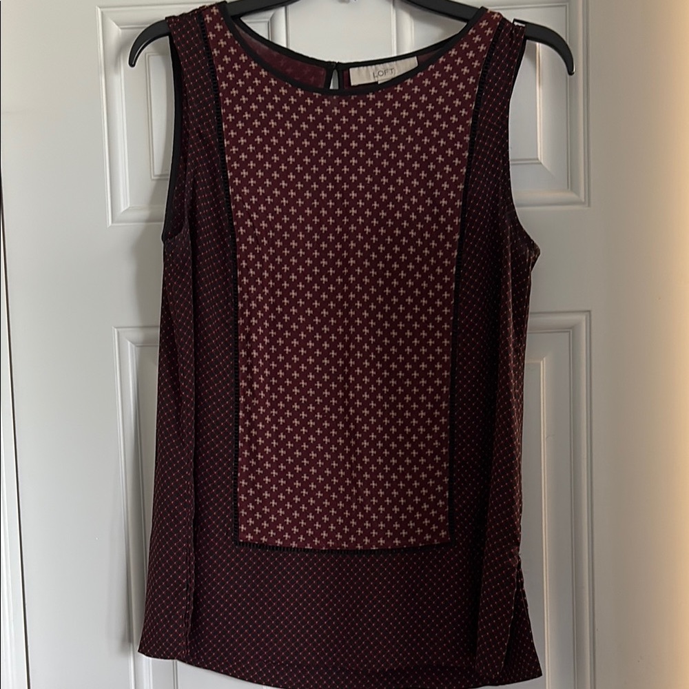 LOFT Red Sleeveless Blouse with Polka Dot Design